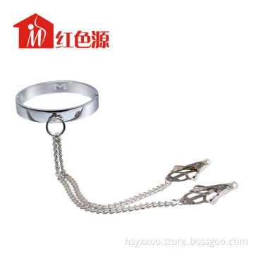 Hot Sale Sex Toy Male Collar With Nipple Clamps For Women Fetish Flirting Erotic Toys
